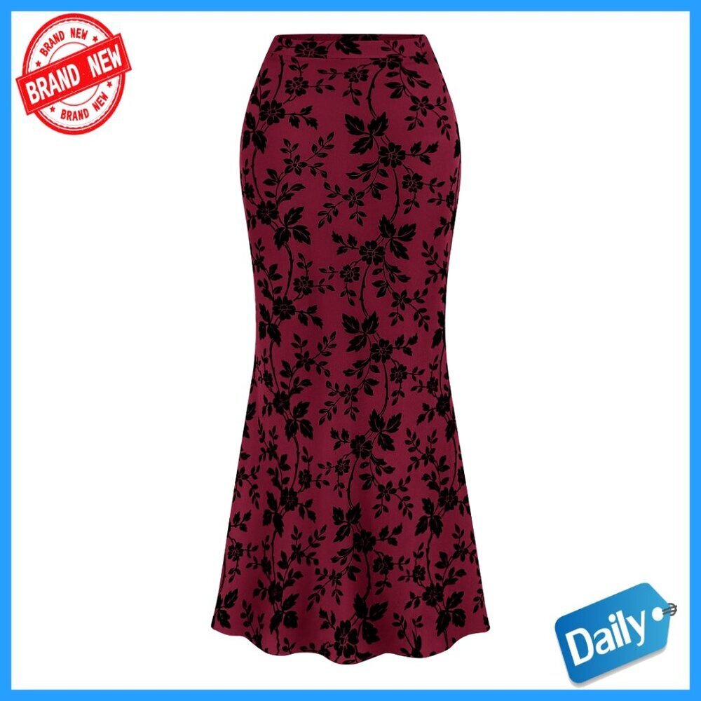 Floral Mesh Maxi Skirt High Waisted Mermaid Boho Elegant Stretchy